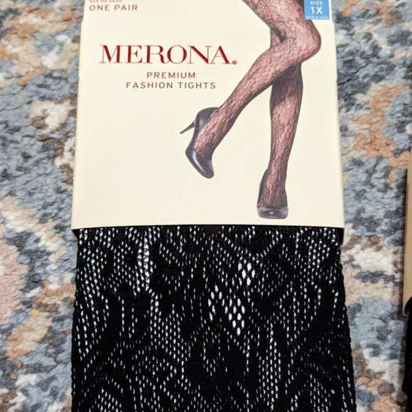 Merona Black premium fashion tights diamond/floral set of 2 NEW size 1X - Picture 2 of 9